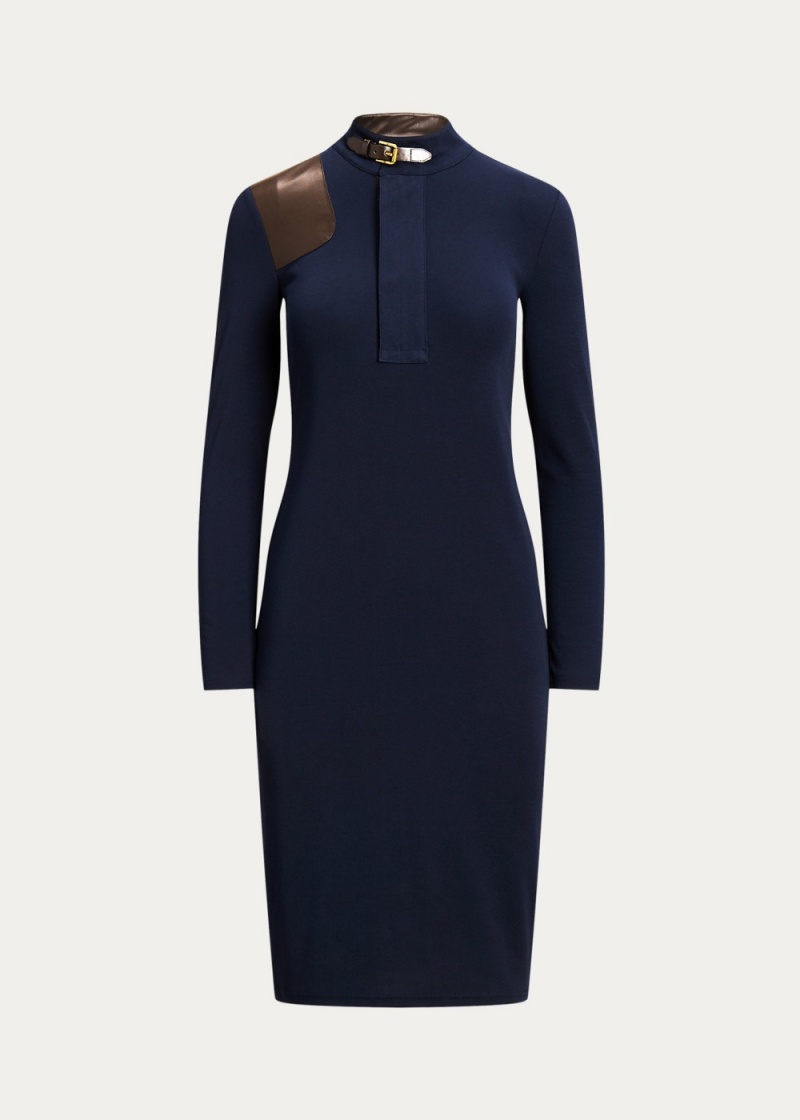Vestido Faux Cuero-Trim Stretch-Algodon Mujer Azul Marino | HUMC52473 - vista 1