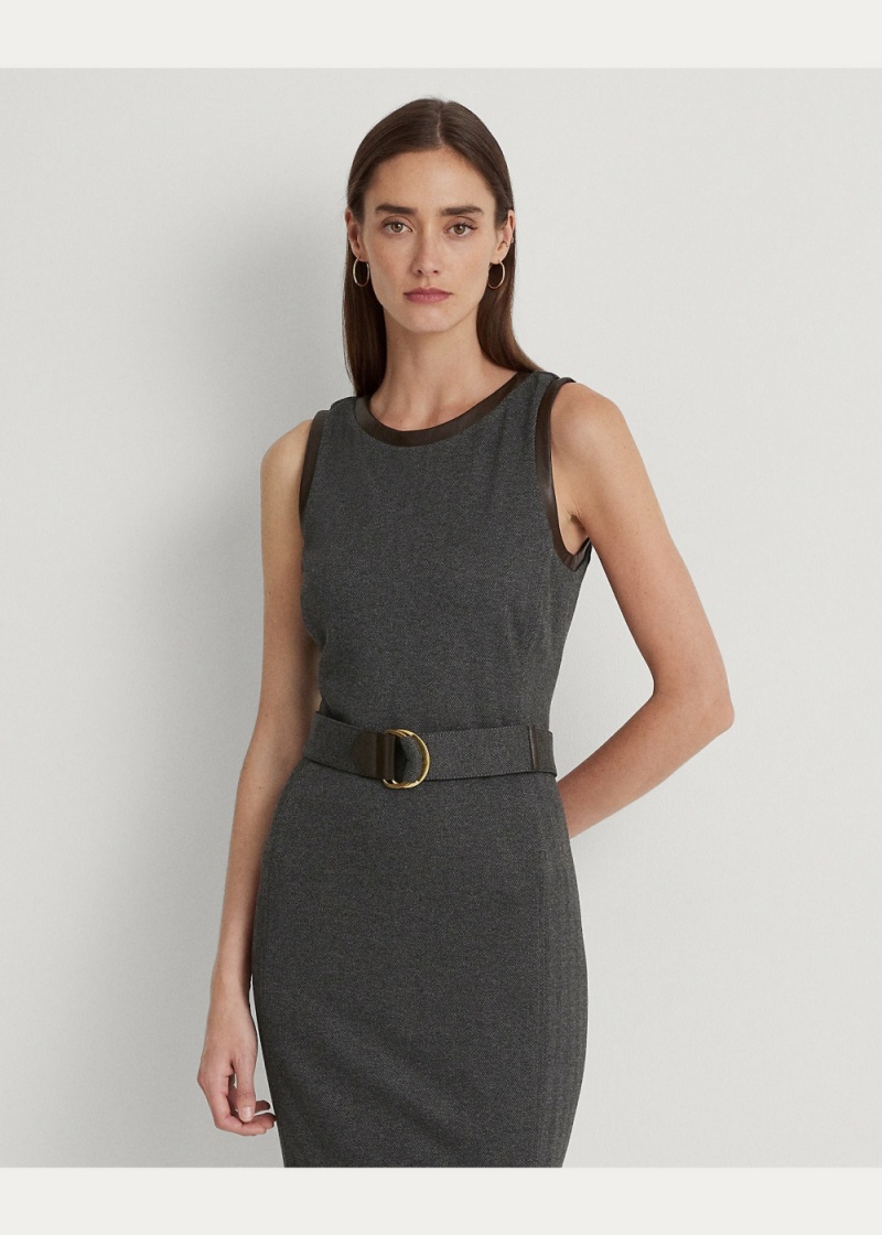 Vestido Faux-Cuero-Trim Belted Jacquard Mujer Azul Marino | NFXV54798 - vista 2