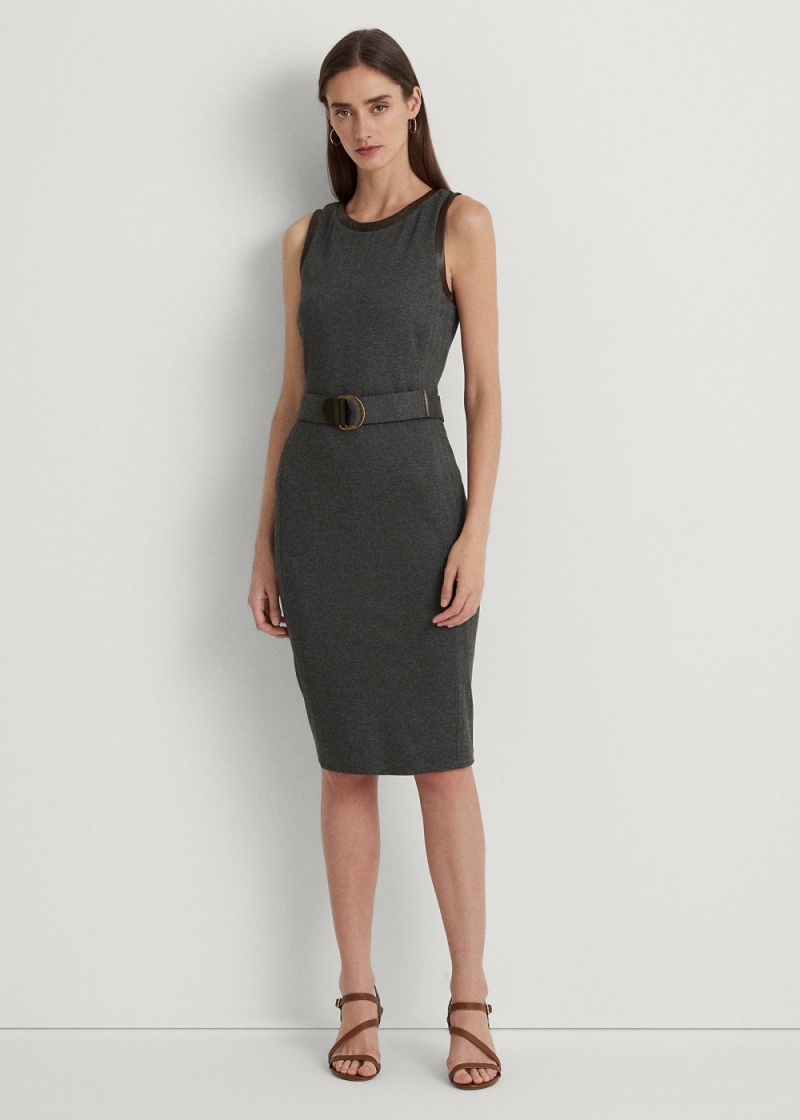 Vestido Faux-Cuero-Trim Belted Jacquard Mujer Azul Marino | NFXV54798 - vista 1