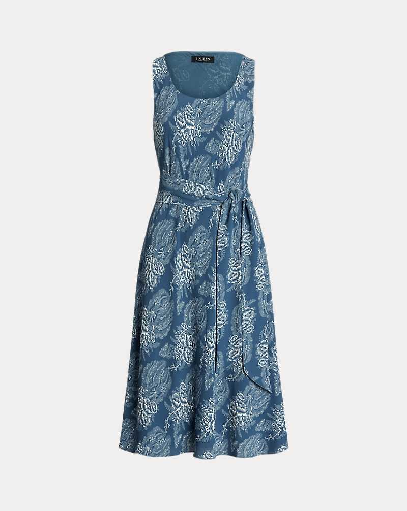 Vestido Ralph Lauren Floral Belted Crepe Sleeveless Mujer Blue/Cream | WNAXLIR-18 - vista 2