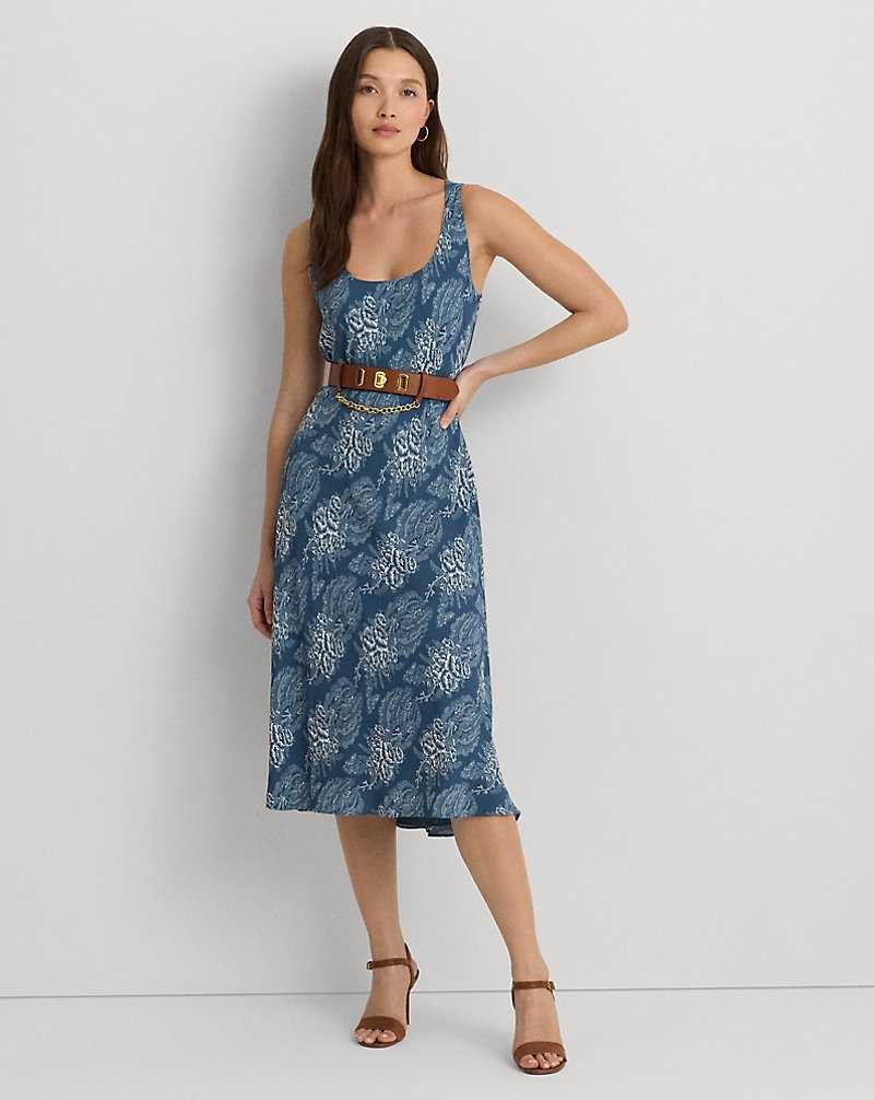 Vestido Ralph Lauren Floral Belted Crepe Sleeveless Mujer Blue/Cream | WNAXLIR-18 - vista 1