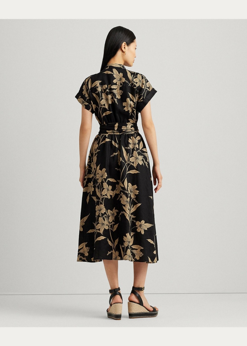 Vestido Floral Belted Linen Shirtdress Mujer Marrom | OIVY67925 - vista 4