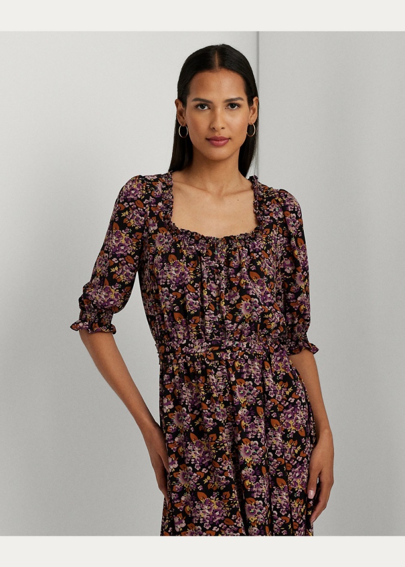 Vestido Floral Bubble Crepe Smocked Mujer Multicolor | GJIK01478 - vista 3