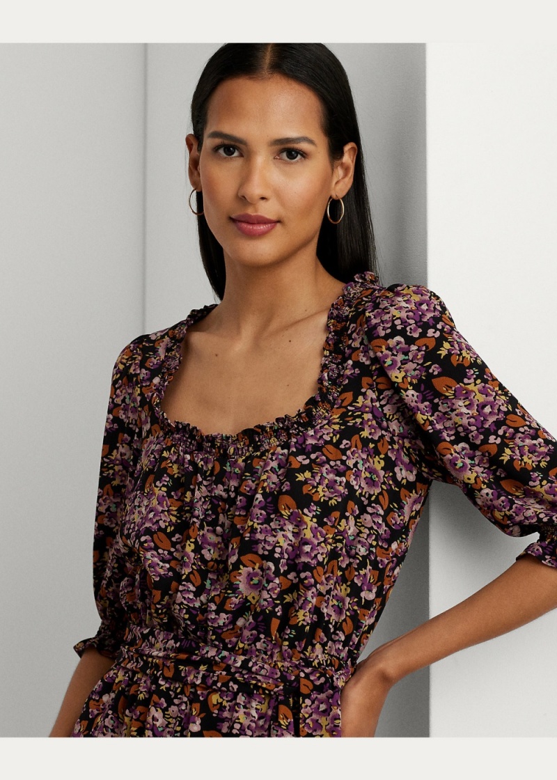 Vestido Floral Bubble Crepe Smocked Mujer Multicolor | GJIK01478 - vista 5