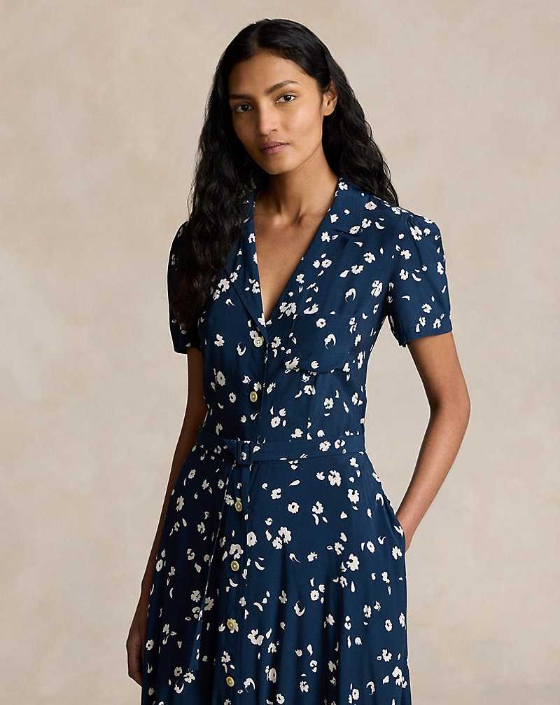 Vestido Ralph Lauren Floral Crepe-Sleeve Mujer 1680 Popcorn Floral | ETWRVIJ-82 - vista 3