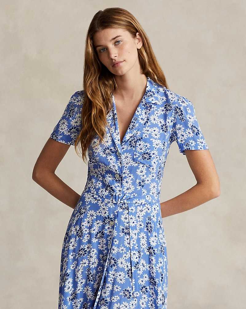 Vestido Ralph Lauren Floral Crepe-Sleeve Mujer Azules | UHVANSW-04 - vista 3