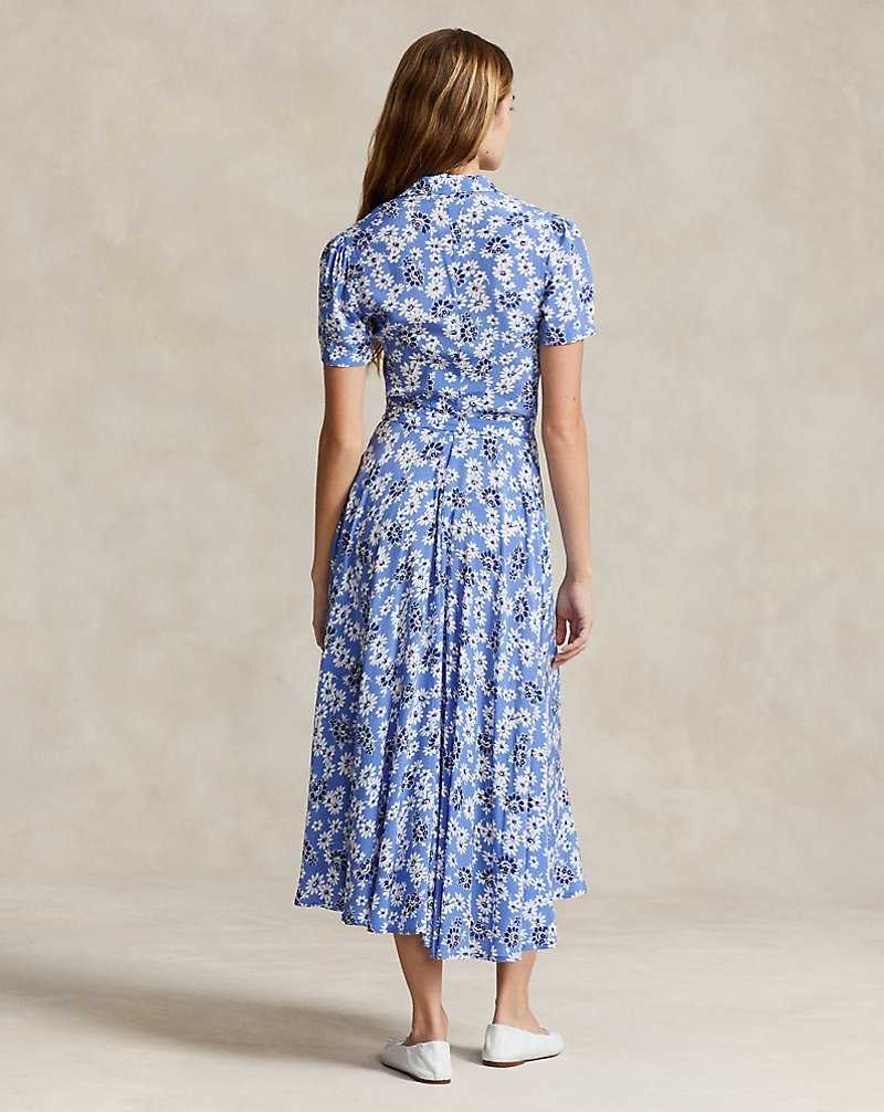 Vestido Ralph Lauren Floral Crepe-Sleeve Mujer Azules | UHVANSW-04 - vista 4