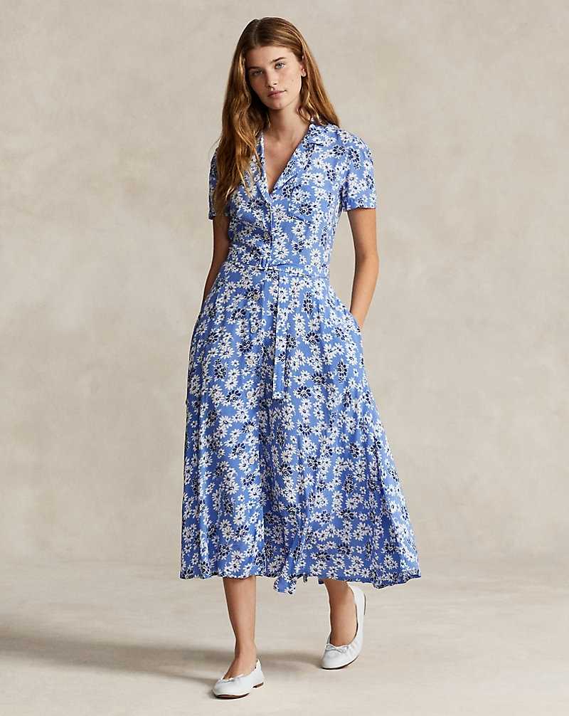 Vestido Ralph Lauren Floral Crepe-Sleeve Mujer Azules | UHVANSW-04 - vista 1