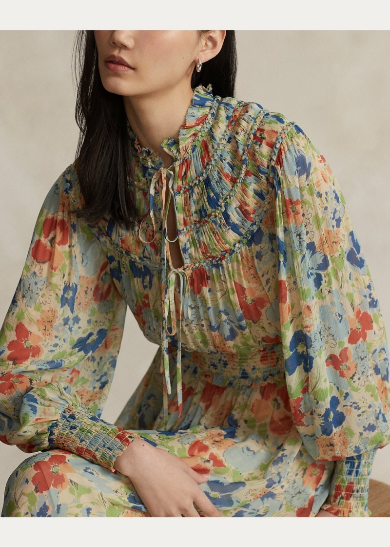 Vestido Floral Crinkled Georgette Mujer Blancos | ROKG27836 - vista 2