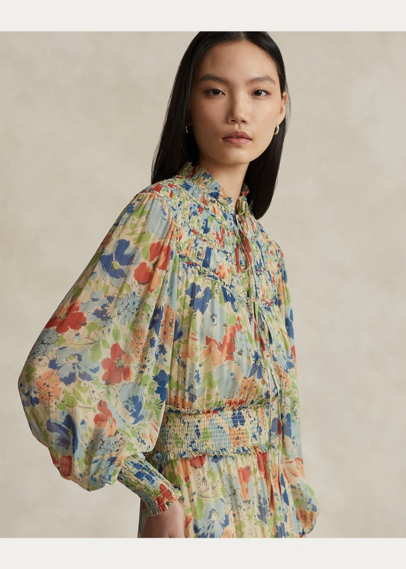 Vestido Floral Crinkled Georgette Mujer Blancos | ROKG27836 - vista 3