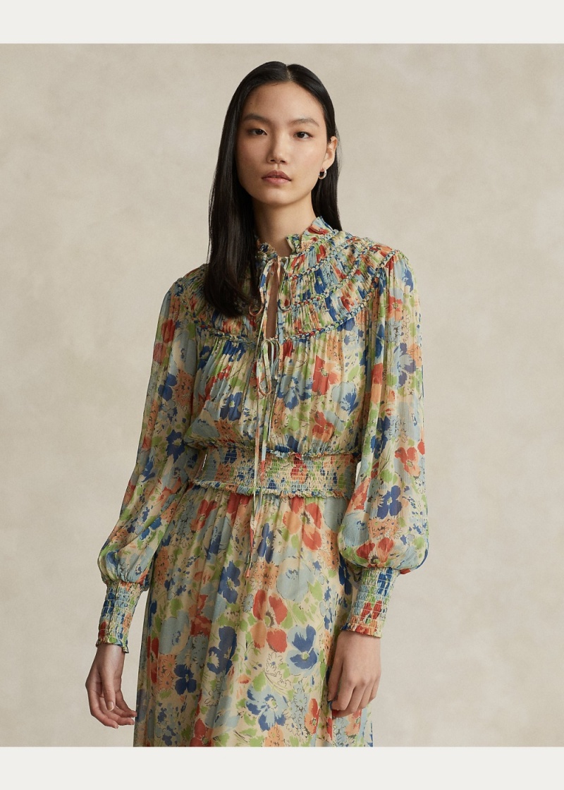 Vestido Floral Crinkled Georgette Mujer Blancos | ROKG27836 - vista 5