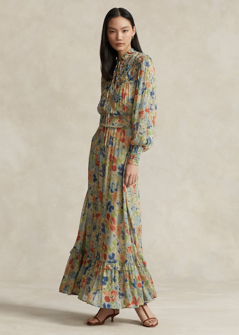 Vestido Floral Crinkled Georgette Mujer Blancos | ROKG27836 - vista 1