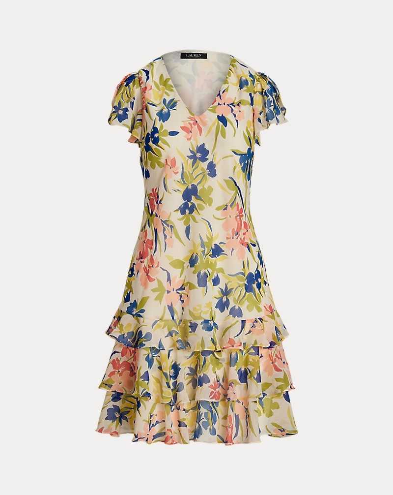 Vestido Ralph Lauren Floral Georgette Drop-Waist Mujer Cream/Blue Multi | GBIWCQK-28 - vista 2