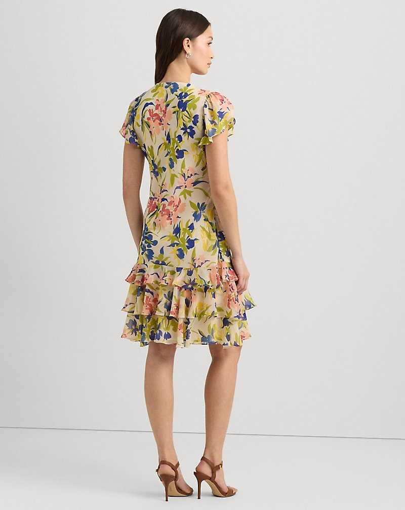 Vestido Ralph Lauren Floral Georgette Drop-Waist Mujer Cream/Blue Multi | GBIWCQK-28 - vista 4