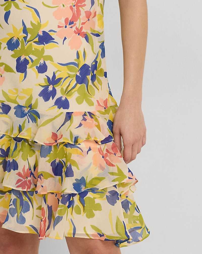 Vestido Ralph Lauren Floral Georgette Drop-Waist Mujer Cream/Blue Multi | GBIWCQK-28 - vista 5