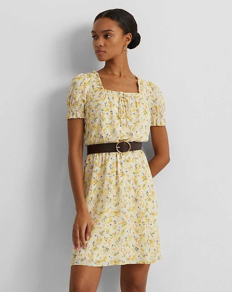 Vestido Ralph Lauren Floral Georgette Puff-Sleeve Mujer Cream/Yellow Multi | LMZDVNU-06 - vista 3