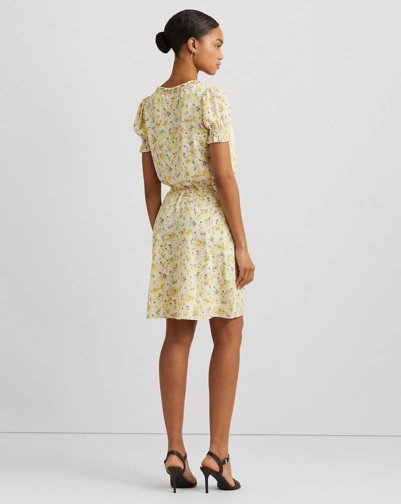 Vestido Ralph Lauren Floral Georgette Puff-Sleeve Mujer Cream/Yellow Multi | LMZDVNU-06 - vista 4