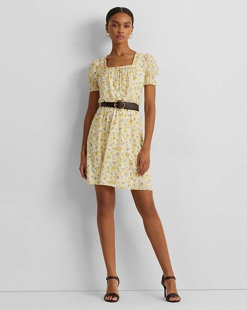 Vestido Ralph Lauren Floral Georgette Puff-Sleeve Mujer Cream/Yellow Multi | LMZDVNU-06 - vista 1