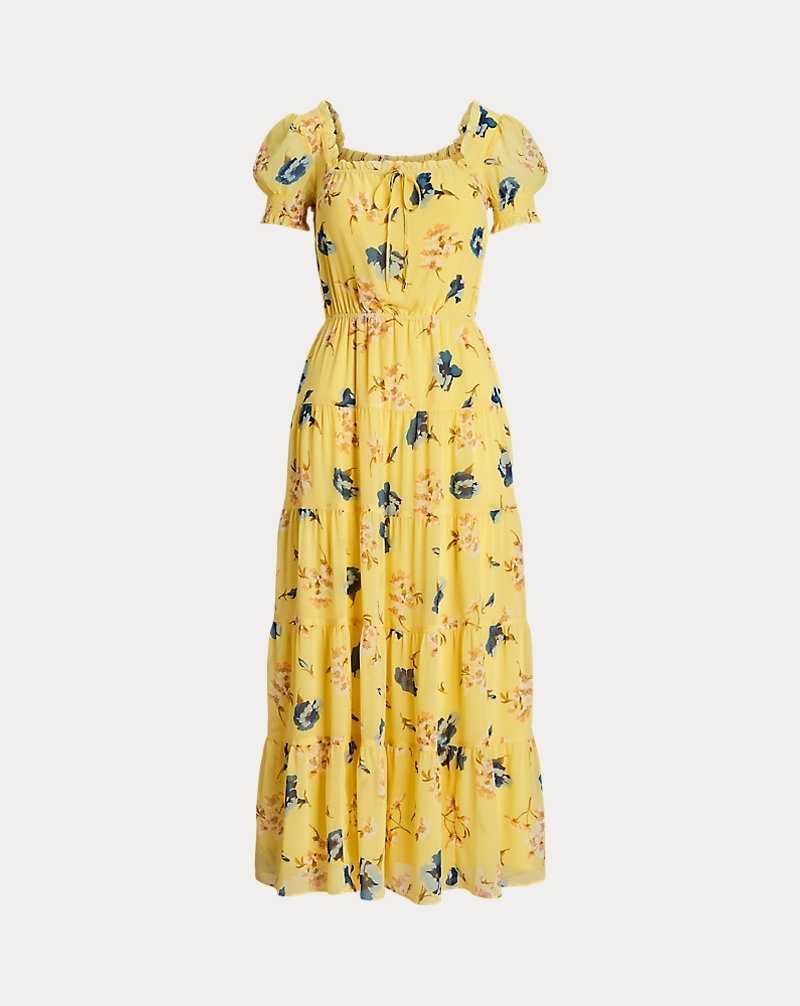 Vestido Ralph Lauren Floral Georgette Puff-Sleeve Midi Mujer Amarillos | JHPEFYN-27 - vista 2