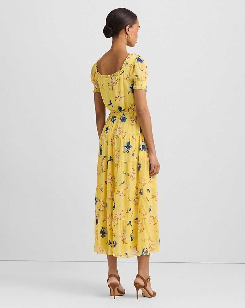 Vestido Ralph Lauren Floral Georgette Puff-Sleeve Midi Mujer Amarillos | JHPEFYN-27 - vista 4