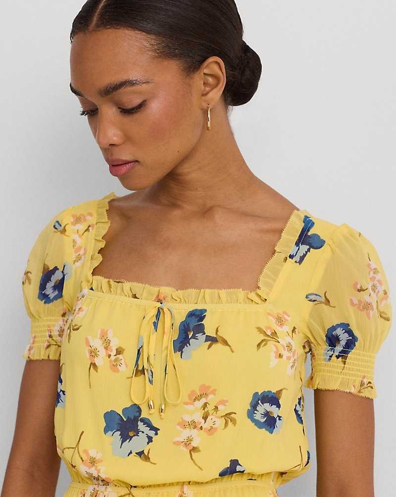 Vestido Ralph Lauren Floral Georgette Puff-Sleeve Midi Mujer Amarillos | JHPEFYN-27 - vista 5