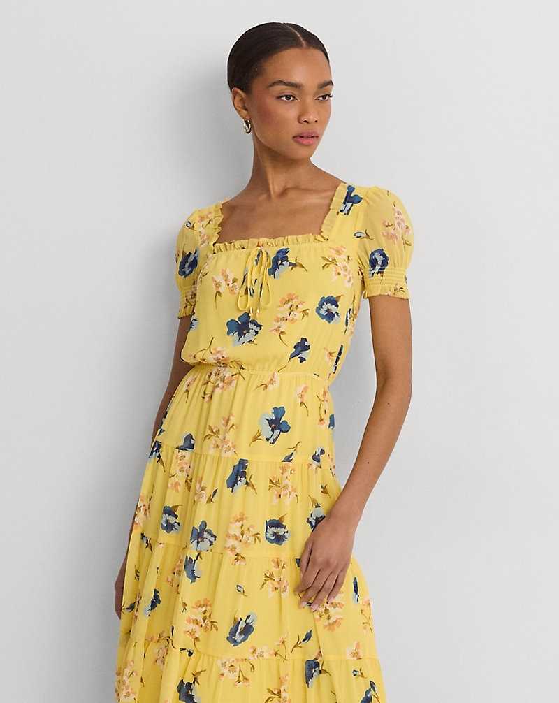Vestido Ralph Lauren Floral Georgette Puff-Sleeve Midi Mujer Amarillos | JHPEFYN-27 - vista 1