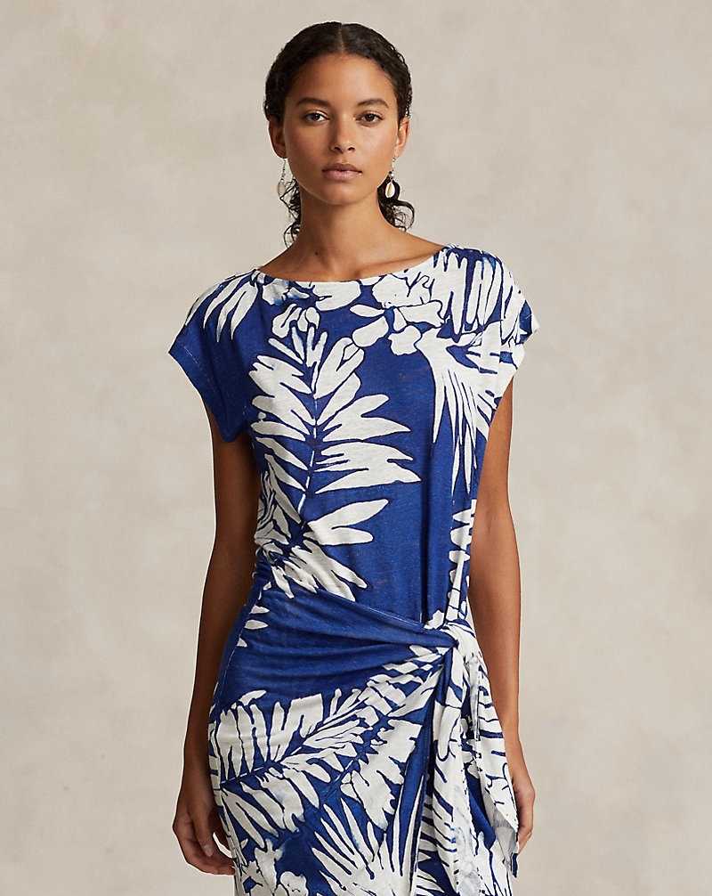 Vestido Ralph Lauren Floral Linen Faux-Wrap Mujer Azules | EVDMGUY-71 - vista 3