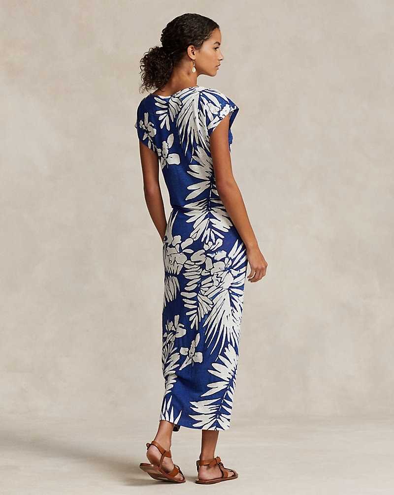 Vestido Ralph Lauren Floral Linen Faux-Wrap Mujer Azules | EVDMGUY-71 - vista 4