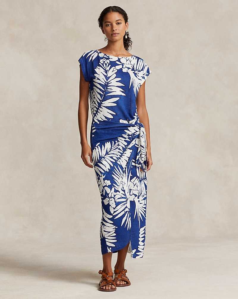 Vestido Ralph Lauren Floral Linen Faux-Wrap Mujer Azules | EVDMGUY-71 - vista 1
