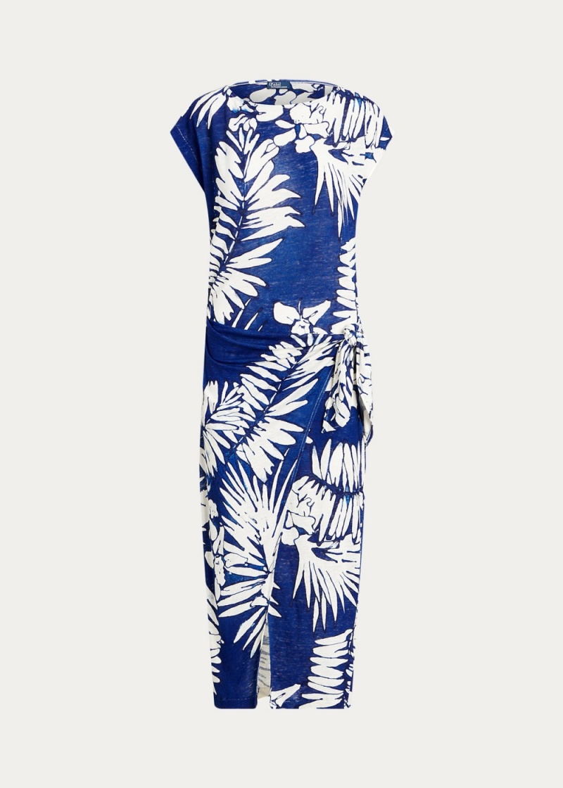 Vestido Floral Linen Faux-Wrap Mujer Blancos | WTMU27583 - vista 2