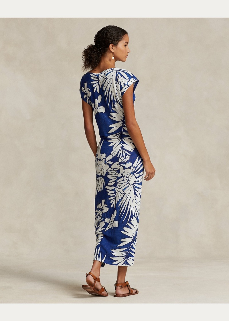 Vestido Floral Linen Faux-Wrap Mujer Blancos | WTMU27583 - vista 4