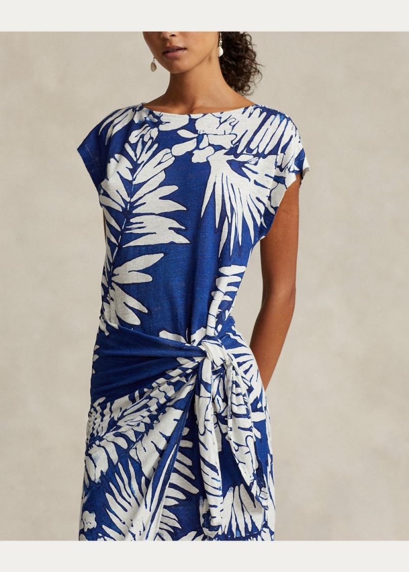 Vestido Floral Linen Faux-Wrap Mujer Blancos | WTMU27583 - vista 5