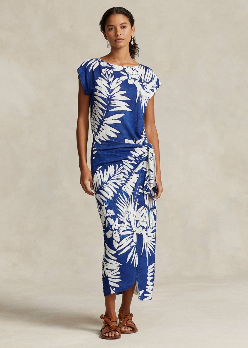 Vestido Floral Linen Faux-Wrap Mujer Blancos | WTMU27583 - vista 1