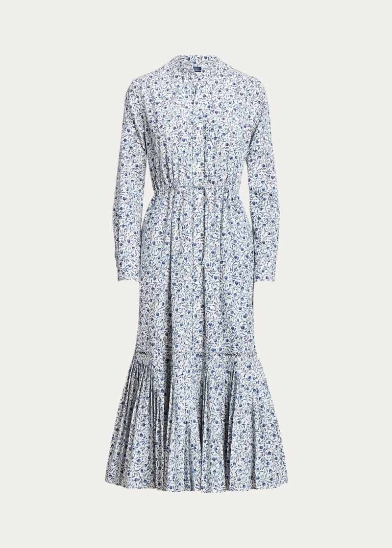 Vestido Floral Plisado-Hem Drawstring Mujer Blancos | MVZD97645 - vista 2