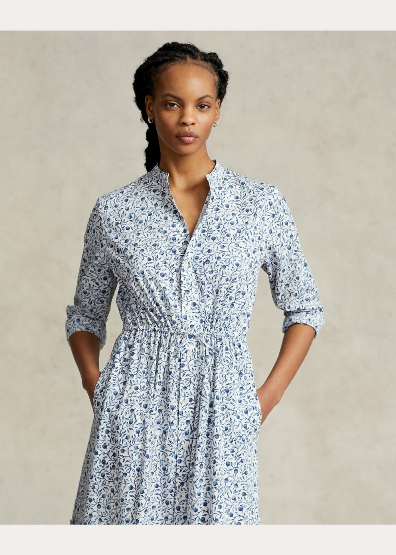 Vestido Floral Plisado-Hem Drawstring Mujer Blancos | MVZD97645 - vista 3