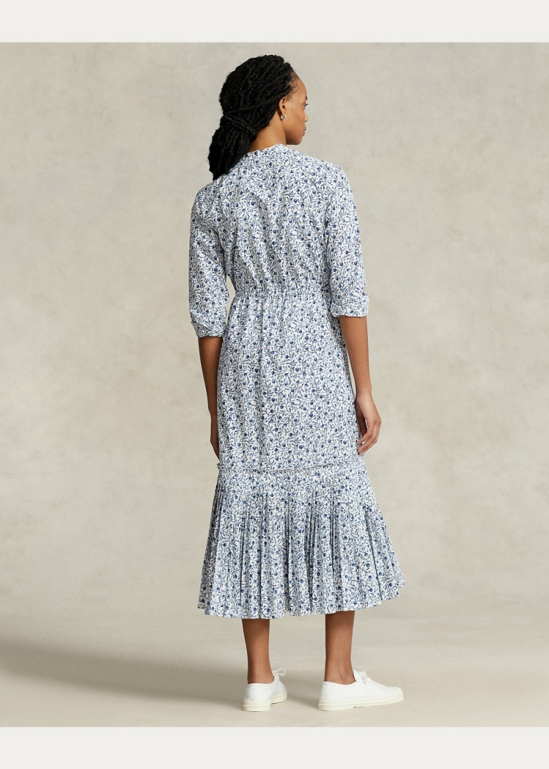 Vestido Floral Plisado-Hem Drawstring Mujer Blancos | MVZD97645 - vista 4