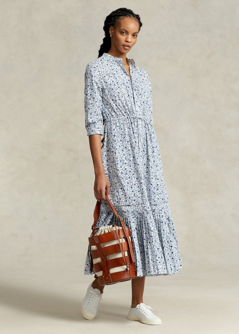 Vestido Floral Plisado-Hem Drawstring Mujer Blancos | MVZD97645 - vista 1