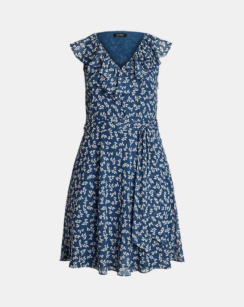 Vestido Ralph Lauren Floral Ruffle-Trim Georgette Mujer Blue/Cream | JBDPGHO-02 - vista 2
