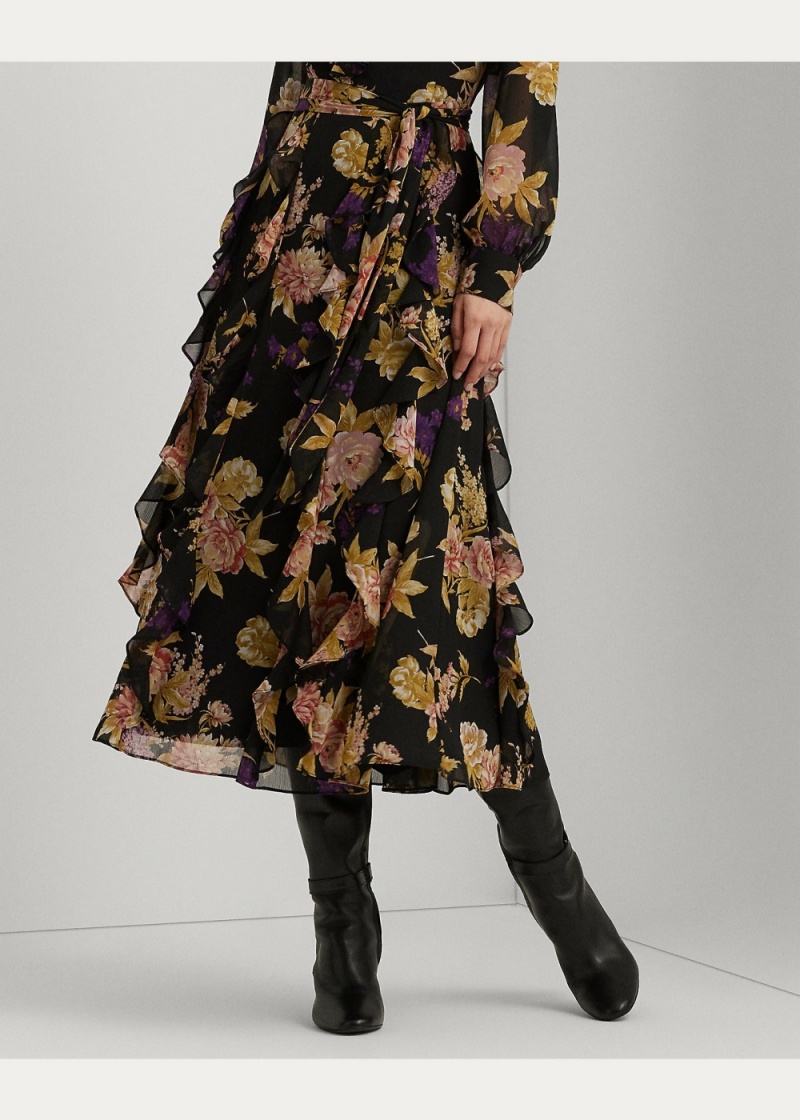 Vestido Floral Ruffle-Trim Georgette Mujer Multicolor | VINO36790 - vista 3