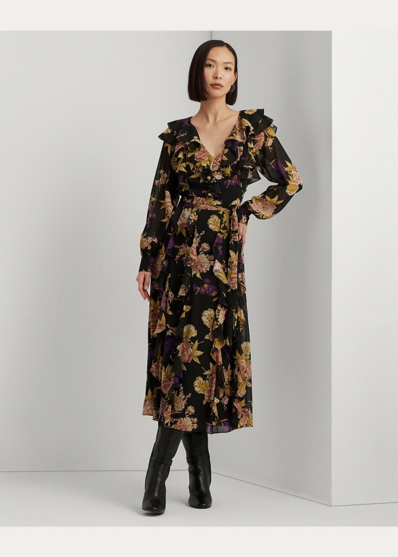 Vestido Floral Ruffle-Trim Georgette Mujer Multicolor | VINO36790 - vista 5