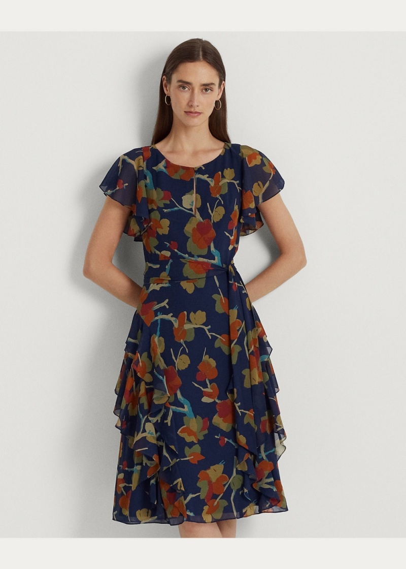 Vestido Floral Ruffle-Trim Georgette Mujer Multicolor | VWAE81925 - vista 2