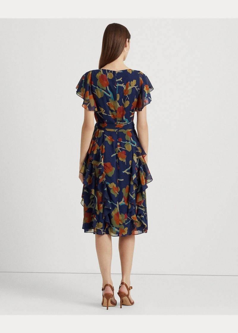 Vestido Floral Ruffle-Trim Georgette Mujer Multicolor | VWAE81925 - vista 3