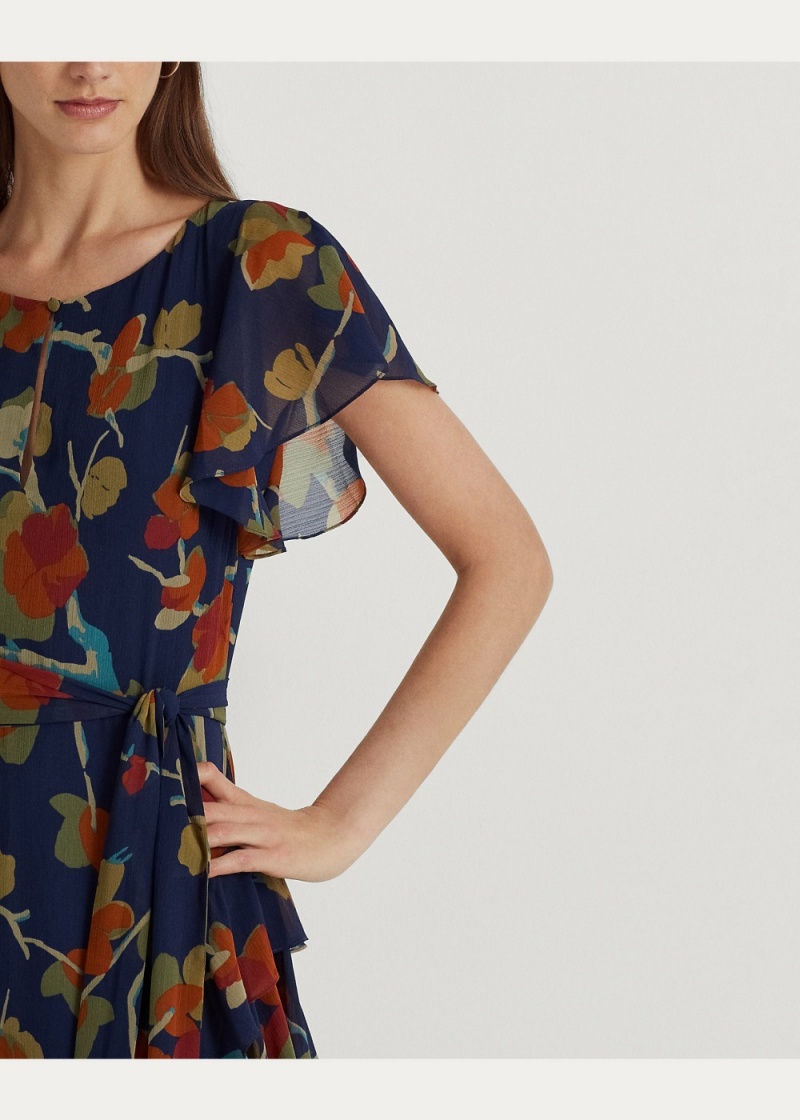 Vestido Floral Ruffle-Trim Georgette Mujer Multicolor | VWAE81925 - vista 4