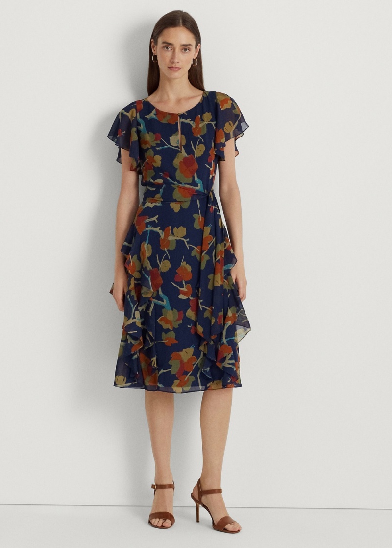 Vestido Floral Ruffle-Trim Georgette Mujer Multicolor | VWAE81925 - vista 1