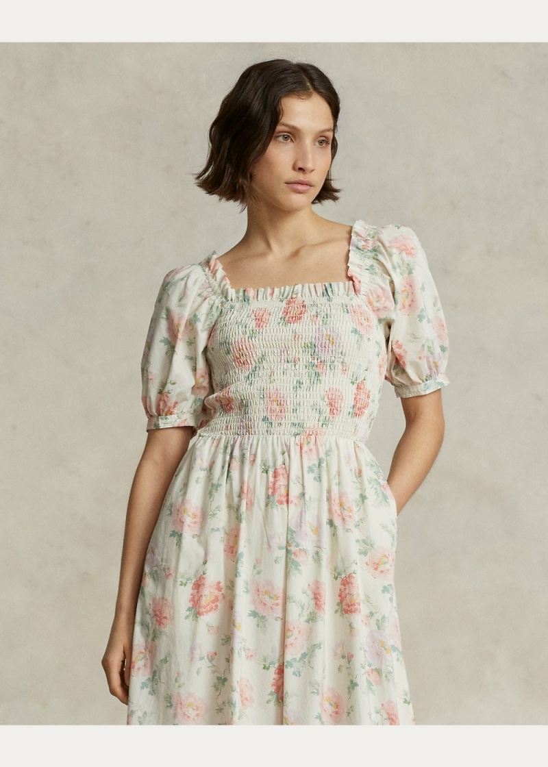 Vestido Floral Smocked Algodon Mujer Blancos | UBCI79650 - vista 2