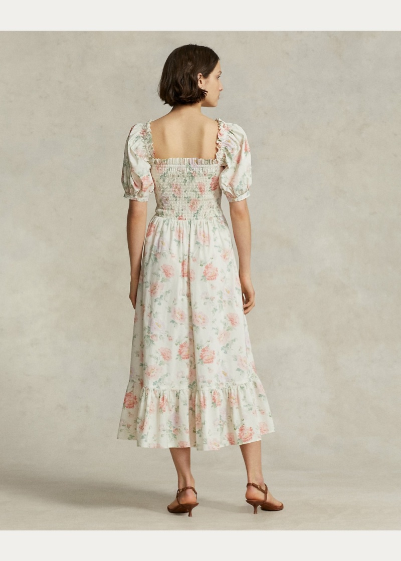 Vestido Floral Smocked Algodon Mujer Blancos | UBCI79650 - vista 3
