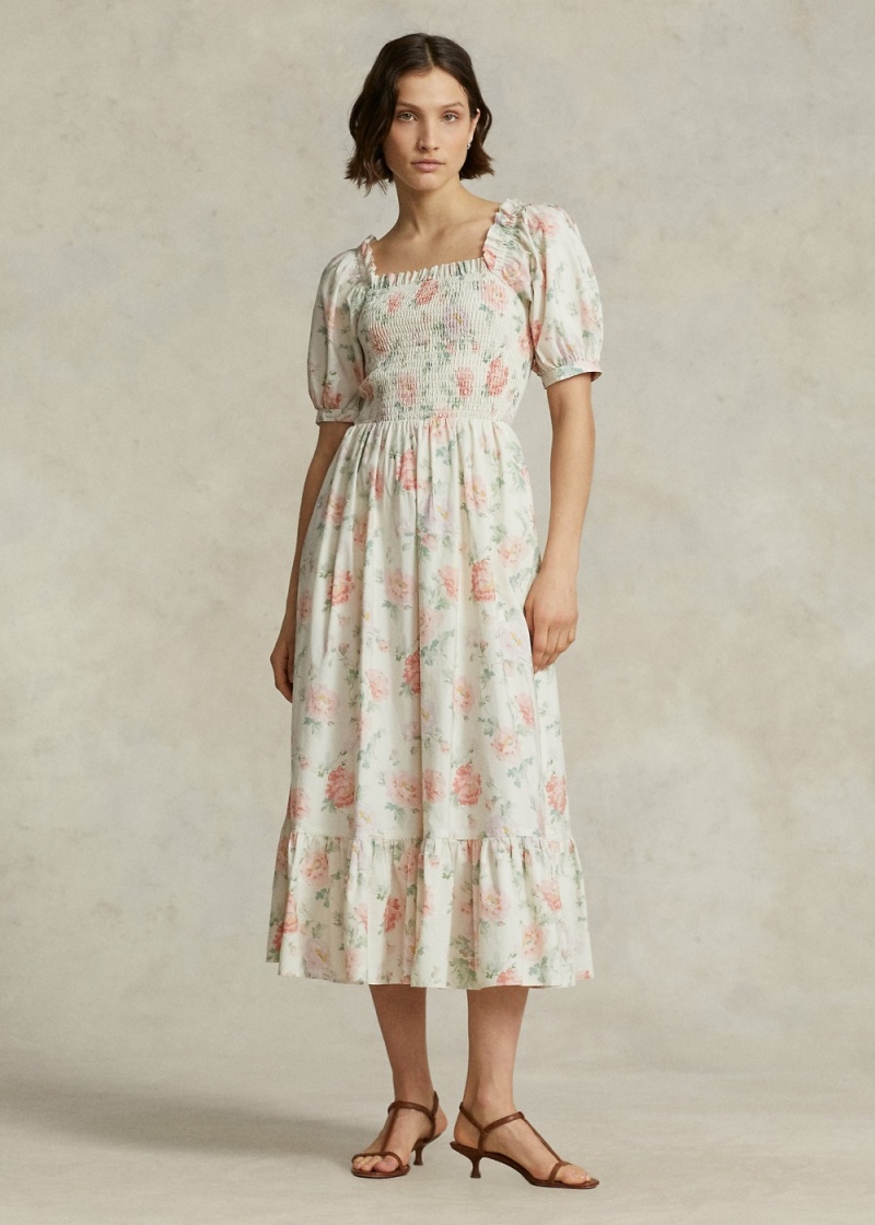 Vestido Floral Smocked Algodon Mujer Blancos | UBCI79650 - vista 1