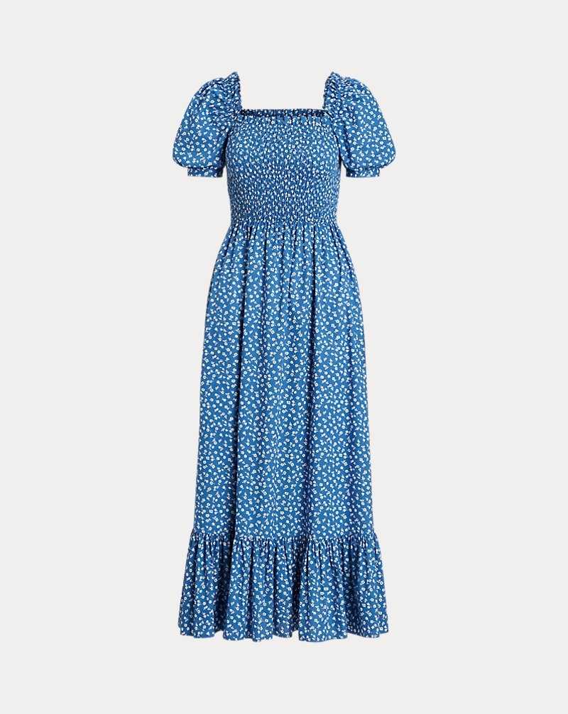 Vestido Ralph Lauren Floral Smocked Cotton Mujer Azul Marino | UALDZCW-25 - vista 2