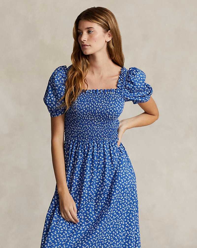 Vestido Ralph Lauren Floral Smocked Cotton Mujer Azul Marino | UALDZCW-25 - vista 3