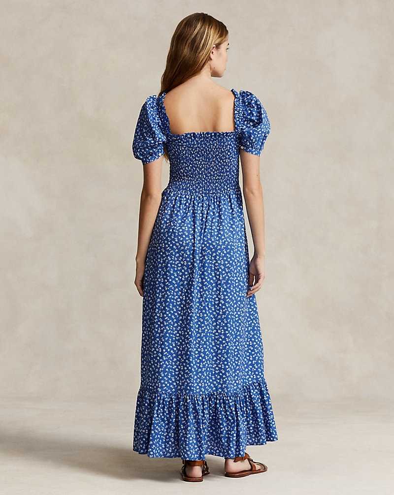 Vestido Ralph Lauren Floral Smocked Cotton Mujer Azul Marino | UALDZCW-25 - vista 4